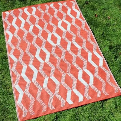 Image of Fusion Terracotta Orange (120 x 170cm) Picnic Red Peach Beach Blanket Geometric Outdoor Mat Patio/Balcony Camping Garden Rug Rico Collection, 100% Polypropylene