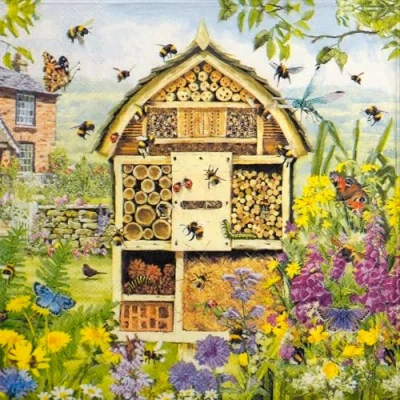 Image of AMBIENTE 20 Napkins House, Garden &amp; Nature Bee Hotel Table Decoration Paper with Motif Also for Decoupage and 33 x cm