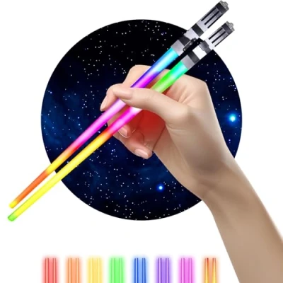 Image of Lightsaber Chopsticks Light UP Star Wars LED Glowing Saber Chop Sticks Reusable Sushi Lightup Sabers Bright LEDs 8 Color Modes 1 Pair