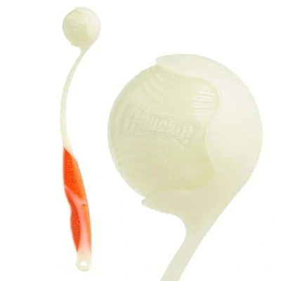 Image of Chuckit! Pro Max Glow 18M Hands Free Dog Ball Pick Up &amp; Throw In The Dark Launcher With Medium Rubber Ball, 46cm Long, Assorted Colours