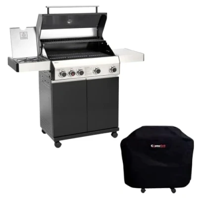 Image of CosmoGrill Premium Black 5 Gas Burner 4+1 Barbecue Grill with Waterproof Cover, Ceramic Sear &amp; Ring Side Burner, Built in Temperature Gauge for Home Garden Party Outdoor Cooking