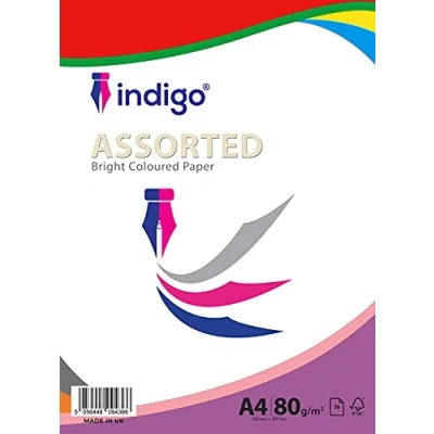 Image of Indigo® A4 80gsm Coloured Paper Origami Assorted Multi Colour for Art &amp; Craft Sheets (Bright Range, 30 Sheets)