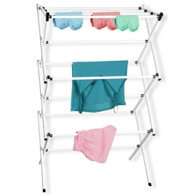 Image of Saterkali 3 Tier Clothes Drying Rack Space Saving High Stability Foldable Airer Laundry Clothing Towel Dryer Indoor Outdoor Patio White
