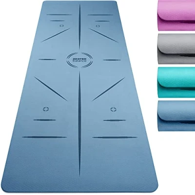 Image of Core Balance TPE Yoga Mat with Alignment Lines 6mm Non Slip Eco Friendly Foam Travel Strap (Blue)