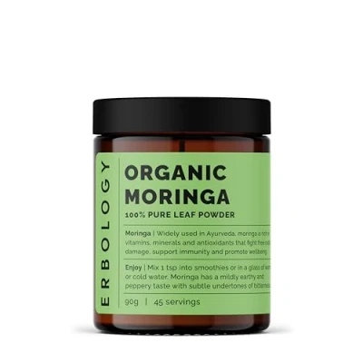 Image of 100% Organic Moringa Pure Leaf Powder 180g Immunity Straight from Farm in India Raw and Vegan Non GMO No Additives or Preservatives Recyclable Glass Jar