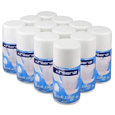 Image of AIRSENZ Air Freshener Aerosol Refill Cans Automatic Spray Dispenser Refills 12 x 270ml (Fresh Linen)