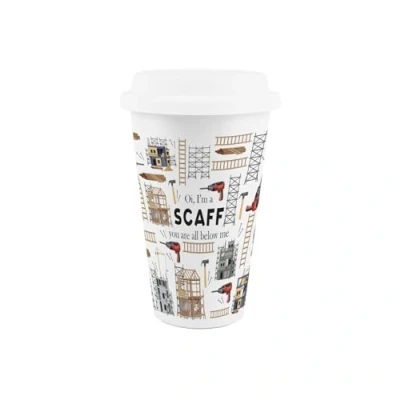 Image of Purely Home Scaffolder Ceramic Travel Mug Novelty Tradies Gifts/New Job Presents Reusable Silicone Lid Double Walled Insulated Hot/Cold Drinks Cup