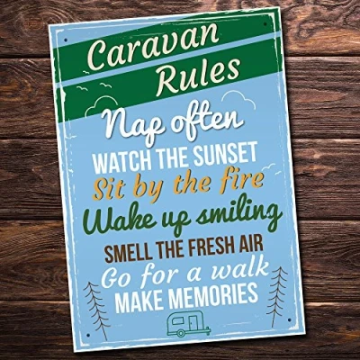 Image of RED OCEAN Caravan Rules Hanging Plaque Travel Holiday Novelty Birthday Gift Friendship Campervan Sign