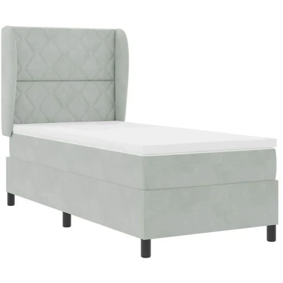 Image of vidaXL Box Spring Bed with Mattress Light Grey 90x200 cm Velvet