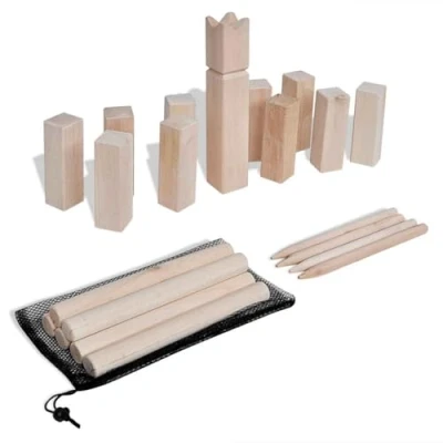 Image of vidaXL Kubb Game Set, Durable Pine Wood, Outdoor Play on Grass, Sand, Ice for BBQ, Camping, Picnics, Includes King, Kubbs, Batons, Corner Sticks and Carry Net