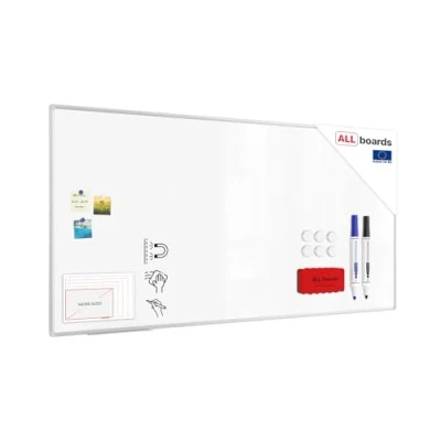 Image of ALLboards Magnetic Whiteboard 200x100cm with Silver Aluminium Frame Premium Expo, White Board Wipe Dry Erase Wall Mounted Office School Classroom Kids Noticeboard