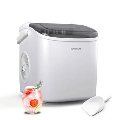 Image of Klarstein Ice Maker 12kg/24h, 2 Bullet Sizes, Touch Control, 1.3L Water Tank, LED Indicators, Portable, White Ideal Cube Machine for Home/Parties
