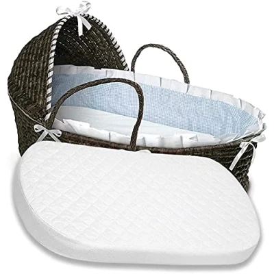 Image of Trade Court Moses Basket Mattress (76 x 30 4 cm) with Washable Quilted Cover, Thick and Comfortable Oval Shaped Foam Protector Easily Fits Papas &amp; Mamas, Portable Baby Bassinets Pram Bedding