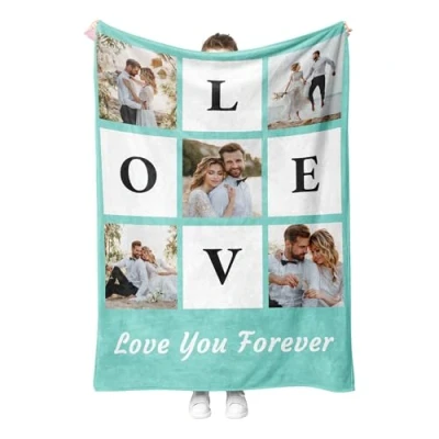 Image of Personalised Blanket,Custom Blanket,Customised Photo Blanket for Adults,Picture Gifts Mum,Dad,Boyfriend,Girlfriend