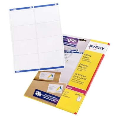 Image of Avery Printable FSC Approved Labels. Parcel Shipping Labels, Laser Printer, 8 Labels Per A4 White, blank Sheet, 320 L7165 40