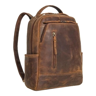 Image of STILORD &#039;Aiden&#039; Vintage Leather Backpack Unisex Causal Rucksack for Men and Women Daypack 13.3 inch Laptop Work Uni Office School Genuine Leather, Colour:vinto Brown