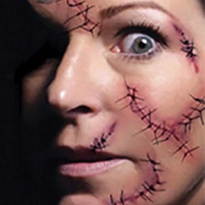 Image of 40 Piece Temporary Tattoos, Halloween Zombie Scars Tattoos Stickers with Fake Scab Blood Special Fx Costume Makeup Supports