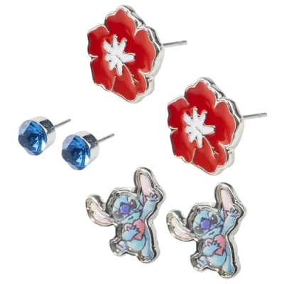 Image of Disney Stitch Jewellery Sets for Girls Necklace Bracelet and Earrings Set or 3 Pairs of Stud Gifts (Silver Set)