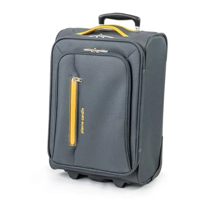Image of Pierre Cardin Soft Sided 18 Inch Suitcase with Wheels KLM Flybe Emirates Cabin Approved Under 55x40x20 Luggage TUI Thomas Cook Shell Bag Light 1.8kg 48cm 30L (Carry On, Grey &amp; Orange)