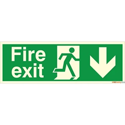 Image of Glow In Pack of 2 The Dark Fire Exit Down Signs 300mm x 100mm Rigid Plastic (PP.06E RP)