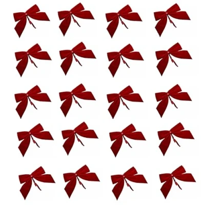 Image of 20x Red VELVET BOWS Christmas Tree Decoration Tinsel 6cm Bow Baubles Craft Make