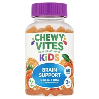 Image of Chewy Vites Kids Brain Support 60 Gummy Vitamins 13 Essential Nutrients DHA From Its Most Potent Source Algae Real Fruit Juice Vegan 3 Year+