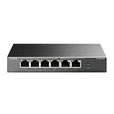 Image of TP Link 6 Port 10/100 Mbps Desktop PoE Switch with 4 PoE+, Works IEEE 802.3af/at Compliant PDs, Up to 250 m Data and Power Transmitting Range under Extend Mode, Plug Play (TL SF1006P)