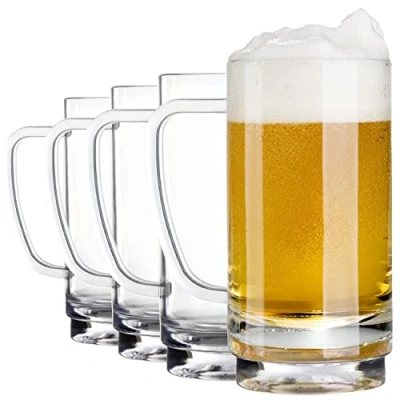 Image of Youngever 4 Pack 500ML Plastic Beer Glasses, Mug, Drinking Reusable Cups
