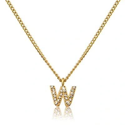 Image of GD GOOD.designs EST. 2015 chain letter F gold for ladies I 18K plated necklace with zirconia initials Golden stainless steel (letter W)