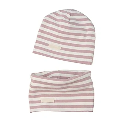 Image of LACOFIA Baby Girls Beanie Hat and Collar Scarf Set Kids Super Soft Cotton Cap Infant Knit Hats Bandana Scarves 2 Pack Pink Stripe 7 Months to Year M