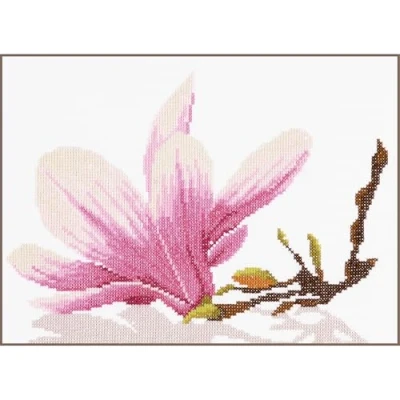 Image of Lanarte Counted Cross Stitch Kit: Magnolia Twig with Flower (Aida,W), NA, 30 x 20cm