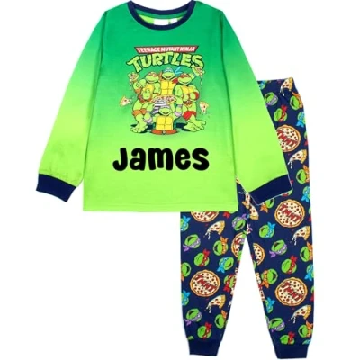 Image of TEENAGE MUTANT NINJA Turtles Personalised Pyjama for Kids Long Sleeve Winter Soft and Comfortable Gift Boys PJ Set Age 5/6 Green