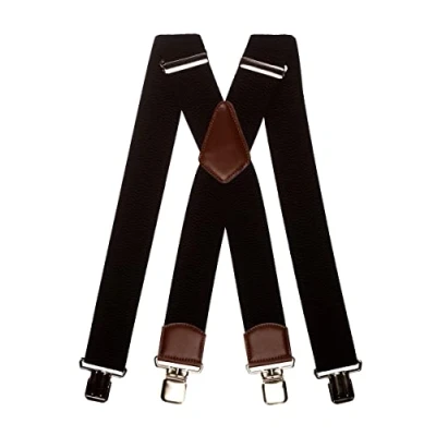 Image of Olata Men&#039;s Extra Wide Heavy Duty X Shape Braces/Suspenders with Brown Leather 5cm. Black
