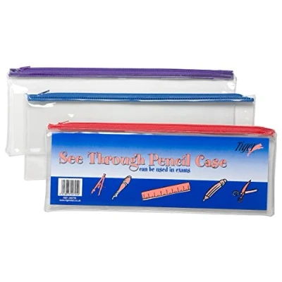 Image of 6 x Clear Exam Pencil Case See Through 33cm 12.5cm Zip Bag Transparent Extra Strong