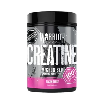 Image of Warrior Creatine Monohydrate Powder 500g Micronised for Easy Mixing and Consumption Proven to Improve Physical Performance/Recovery, 5g Servings (Blazin&#039; Berry)