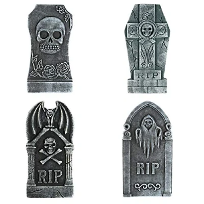 Image of Halloween Foam Graveyard Tombstones (4 Pack), RIP Gravestone Haunted House Decorations for Yard