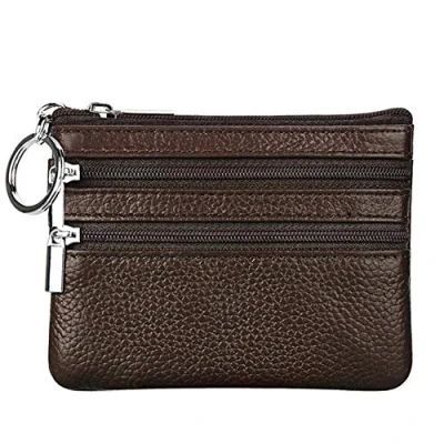Image of Women&#039;s Genuine Leather Coin Purse Mini Pouch Change Wallet with Keychain,coffee