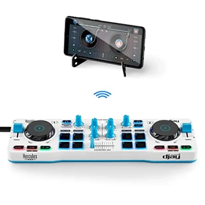 Image of Hercules DJControl Mix Blue Edition Bluetooth Wireless DJ Controller for Smartphones Amazon Exclusive