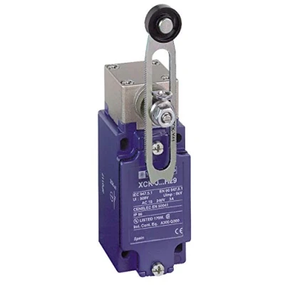 Image of Telemecanique OsiSense XC Fixed Limit Switch with Rotary Variable Length Thermoplastic Roller Lever, Spring Return, Double Pole, Metal, 1NC + 1NO, 110…120V AC, 1 Entry for M20 Cable, XCKJ10541H29