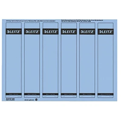Image of Leitz PC Write On Spine Labels Self Adhesive for Standard and Hard Cardboard Folders Pack of 150 Short Slim Format 39 x 192 mm Paper Blue 16862035