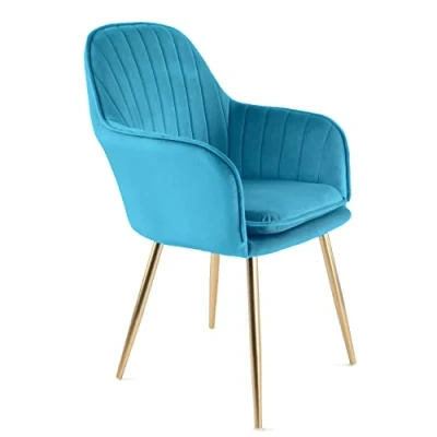 Image of RayGar Genesis Muse Velvet Fabric Tub Chair With Gold Finish Metal Tube Legs (Teal)