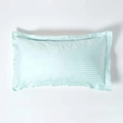 Image of HOMESCAPES Blue Pure Egyptian Cotton King Size Oxford Pillowcase 330 TC 500 Thread Count Percale Equivalent Satin Stripe Pillow Case Pack of 2