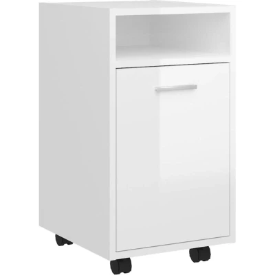 Image of vidaXL Side Cabinet with Wheels High Gloss White 33x38x60 cm Engineered Wood