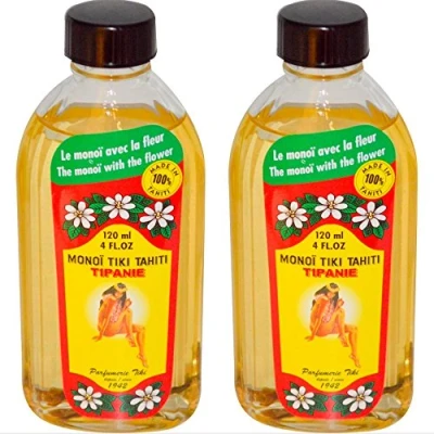 Image of Monoi Tiki Tahiti Tipanie Frangipani Coconut Oil (Pack of 2), Scented With Fresh Handpicked Tiare Flowers, 100% Made in Tahiti, 4 fl. oz.