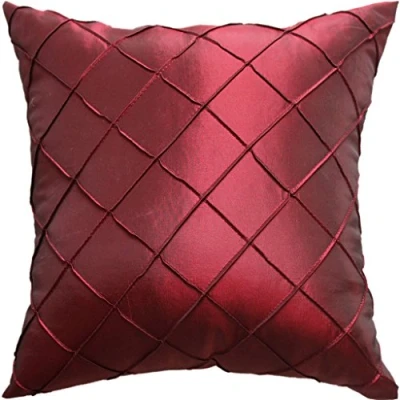 Image of SORRENTO Handcraft Diamond Pintuck Faux Silk Cushion Cover in Burgundy Color 18&quot;*18&quot; p2825