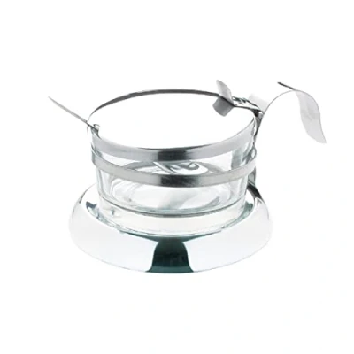 Image of Olympia Parmesan Dish with Spoon 75X117mm Stainless Steel and Glass Bowl Cheese