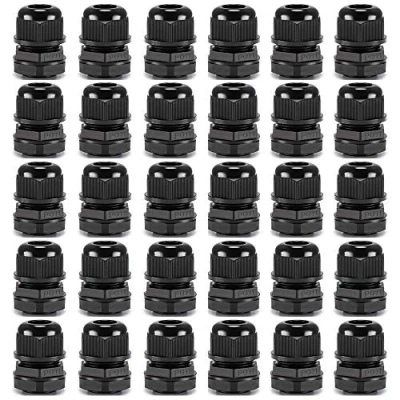 Image of Gebildet Cable Gland, PG11 Plastic IP68 Waterproof Adjustable 5.0 10mm Gland Joint with Gaskets, M18*1.5 Wire Connector, Protector (Pack of 30, Black)
