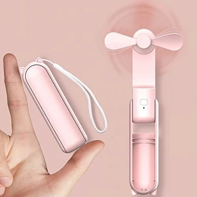 Image of DSLIHA Portable Handheld Fan, Foldable Hand Held USB Rechargeable Small Pocket Fan With Power Bank, 3 Speeds Folding Personal Desk Fans Mini Travel for Women Kids Home Office (Pink)