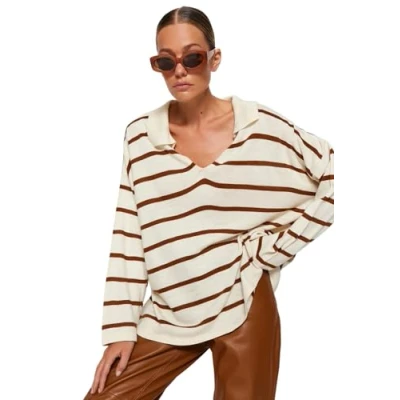 Image of Trendyol FeMan Oversize Basic Polo Neck Knitwear Sweater,Brown,S