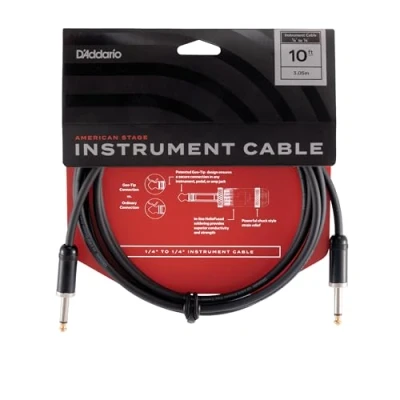 Image of D’Addario Accessories American Stage Guitar Cable Premium Instrument with ¼ Inch Ends Cord Made in the USA Straight 10 feet
